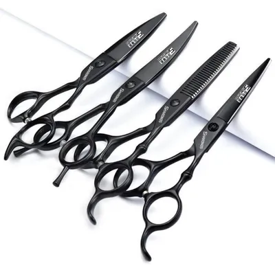 Immagine prodotto di Forbici da parrucchiere, 6 pollici, nere, in acciaio inossidabile 440C, per taglio e sfoltimento dei capelli, confezione da 4 pezzi