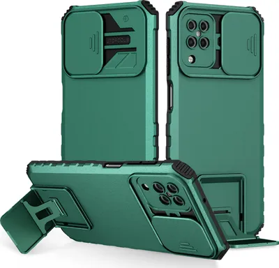 Obrázek produktu pro Pouzdro pro Samsung Galaxy A12 5G dvouvrstvé robustní, vojenská ochrana pouzdro s stojánku a posuvnou ochranou kamery zelené