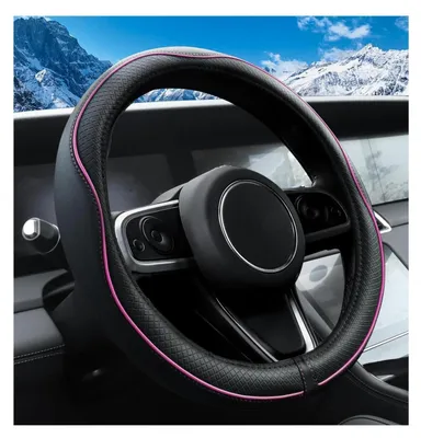 Produktbild von Lenkradbezug Auto Mikrofaserleder Schwarz-Rosa 37-38 cm Durchmesser Rutschfest