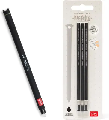 Produktbild von Legami, radierbarer Gelschreiber, schwarze Tinte, temperaturempfindlich, 0,7-mm-Minendurchmesser, Katzen-Motiv + 3 Ersatzminen Schwarz