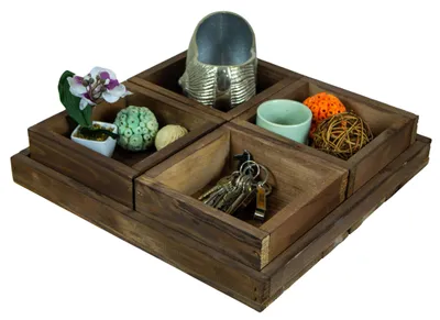Produktbild von Kleines Dekotablett-Set Karla aus 5 Holzkisten 40x40cm 8cm Höhe Schüsselbox Süßigkeitentablett