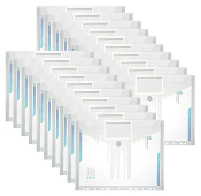 Immagine prodotto di Portadocumenti in cartoncino A4, chiusura in velcro, scomparto per etichetta, 20 pezzi, con bordi forati, per l'organizzazione dei documenti.