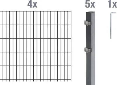 Obrázek produktu pro Plot z dvojitého pletiva Alberts, výška 80 cm, délka 8 m, kompletní plotová souprava k zabetonování, antracit, sloupky 60x40 mm