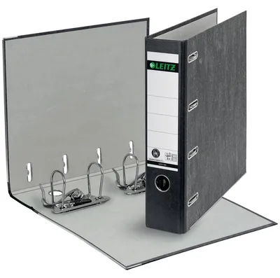 Produktbild von Leitz Standard-Doppelordner mit zwei Mechaniken, 2 x A5, Karton, Schwarz, Strukturierte Oberfläche, 1000 Blätter, 80 g/m²