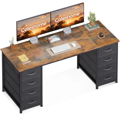 Image de Omgoods - Bureau avec 8 boîtes de rangement en tissu, 140x48 cm, noir