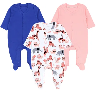 Zdjęcie produktu dla TupTam Baby girls sleep romper with foot 3-pack, Kolor: Navy Blue Pink White Safaritiere, Rozmiar: 68
