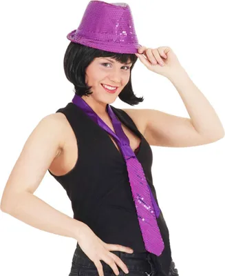 Pailletten Hut und Krawatte violett Kostüm-Zubehör-Set KW 58 cm Fasching Karneval Mottoparty Geburtstag Tanz Silvester Las Vegas
