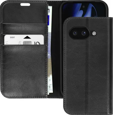 Image de Avizar, étui en cuir pour Google Pixel 9a Portefeuille et support vidéo, Noir