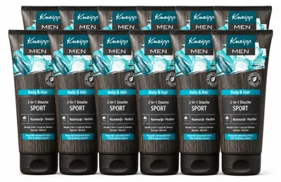 Imagen del producto de 12 unidades de gel de ducha y champú 2 en 1 para hombres Kneipp Sport, 200 ml cada uno. Paquete económico