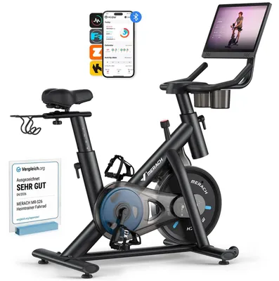 Productafbeelding van Hometrainer, fietstraining voor thuis, stille fitnessfiets met HD-scherm, magnetische weerstand, 8 weerstandsniveaus, geschikt voor een maximaal gewicht van 136 kg