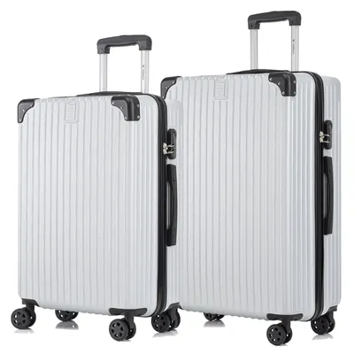 Produktbild von Suitcase Set, Rollkoffer Handgepäck, Kofferset, mit 4 Rollen 360°, Hartschalenreise Zahlenschloss, Weicher Gummigriff (2er Set, L&XL,Silber)