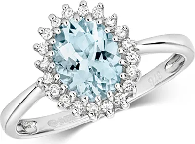 Produktbild von Edler 9 Karat (375) Weißgold Damen - Diamant Solitärring Brillant-Schliff 0.10 Karat H - PK mit Aquamarin, 58 (18.5); TRS27996RSQ
