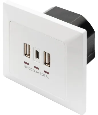 Produktbild von DIGITUS Unterputz Ladedose USB 2x USB A 1x USB Type-C, weiss