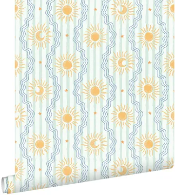 Produktbild von ESTAhome Tapete Sonnchen Mintgrün, Blau und Gelb 50 x 900 cm