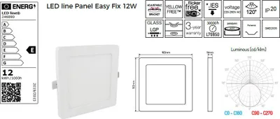 Zdjęcie produktu dla Panel LED EasyFix kwadratowy 12 W 2700 K ciepła biel