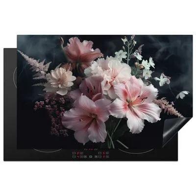 Produktbild von KitchenYeah© Herdabdeckplatte Blumen - Rosa - Pflanzen , 81x52cm, Küche Deko, Glaskeramikkochfeld Herdabdeckung, Abdeckplatte fùr Kochfeld