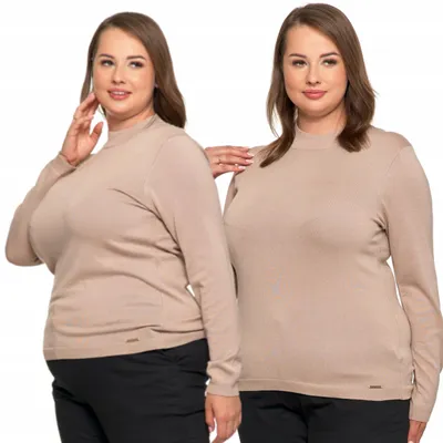 Zdjęcie produktu dla Beżowy sweter - damski sweter, rozmiar M - sweter z półgolfem, beżowy - sweter z długimi rękawami