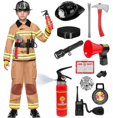 Productafbeelding van Brandweerman kostuum kinderset met accessoires, geschikt voor carnaval en Halloween, maat 3-4 jaar