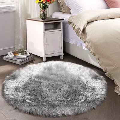 Obrázok produktu pre Koberček imitácie ovčej vlny, veľmi mäkký, sivý, 90 x 90 cm