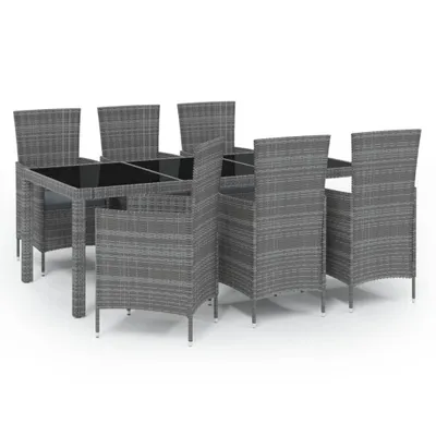 Produktbild von 7-tlg. Garten-Essgruppe mit Kissen Poly Rattan Grau