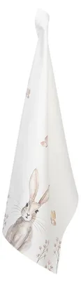 Produktbild von Clayre & Eef Geschirrtuch 50x70 cm Weiß Braun Baumwolle Kaninchen