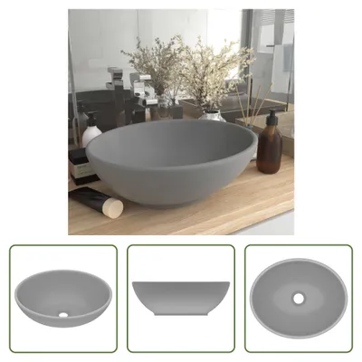 Immagine prodotto di The Living Store Lussuoso lavabo ovale in Vetroceramica grigio chiaro opaco 40x33 cm