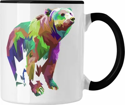 Produktbild von Trendation - Bär Poiygon Grafik Tasse Geschenk Bären Liebhaber (Schwarz)