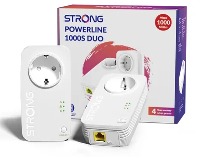 Produktbild von Strong PL1000SDUOEU, 1000 Mbit/s, Typ C, Gigabit Ethernet, HomePlug AV2, Weiß, 74 mm