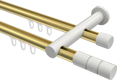 Produktbild von Interdeco Innenlaufstange / Gardinenstange mit Innenlauf Messing-Optik / Weiß, Typ Platon Elanto (Rillenzylinder), 20 mm Ø 2-läufig, 120 cm