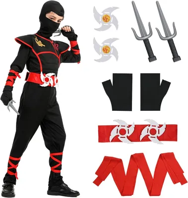 Productafbeelding van Kinder Halloween-kostuum, ninja-thema, maat L, inclusief accessoires, geschikt voor themafeestjes