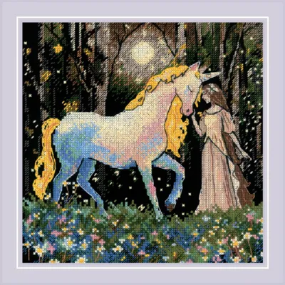 Image de Kit de broderie au point de croix « L'histoire de la licorne » de Rioli, diagramme, 20 x 20 cm