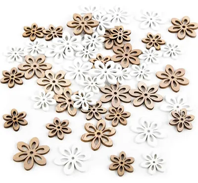 Produktbild von Streudeko Set - 45 mini Blumen aus Holz als Tischdeko