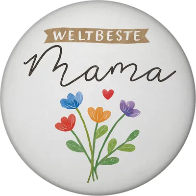 Produktbild von Blumenstrauß Magnet rund mit Spruch Weltbeste Mama