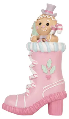 Immagine prodotto di Clayre & Eef, decorazione natalizia a forma di stivale, 13x9x22 cm, rosa, plastica