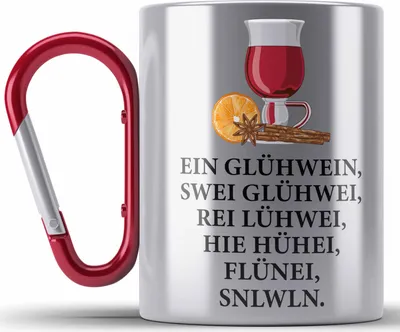 Produktbild von Trendation - Ein Glühwein Edelstahl Tasse Karabiner Lustig Spruch Glühweinbecher mit Henkel Doppelwandig GlühweinEdelstahl Tasse Karabinern Gläser Weihnachtsmarkt Becher Edelstahl Tasse Karabinern Geschenk - Ein Glühwein Swei (Rot)