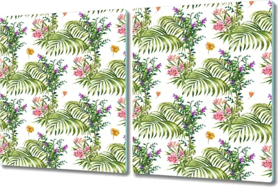 Produktbild von Glas Schneidebrett Herdabdeckplatten Schneideplatten - 2x 40x52 cm - Palmblatt Blumen