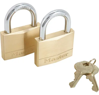 Image de Lot de 2 cadenas à clé en laiton, MASTER LOCK, 6.8 x 5 x 1.4 cm, doré