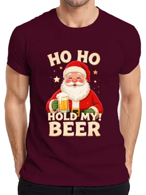 Immagine prodotto di Maglietta da uomo Ho Ho Hold My Beer Father Christmas Beer Christmas Gift, borgogna, XL