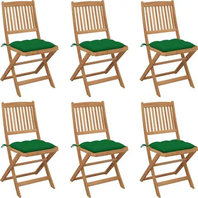 Image de Chaises pliables de jardin lot de 6 avec coussins Bois d'acacia