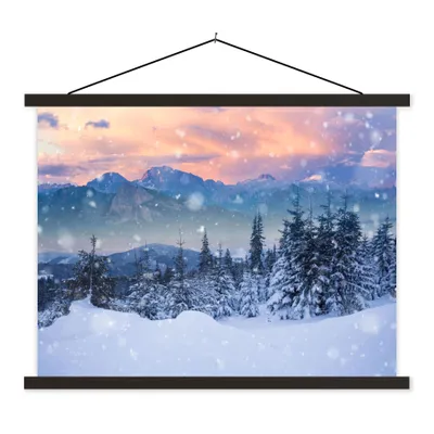 Produktbild von MuchoWow® Textilposter Schnee - Himmel - Wald - Winter 40x30 cm mit schwarzem Rahmen - Dekorationen