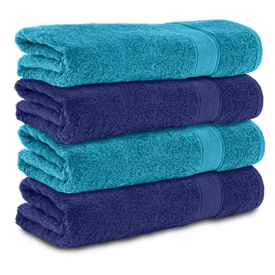 Produktbild von Komfortec 4er Duschtücher 70x140 cm Set aus 100% Baumwolle, 470g/m², Frottee, Weich, Navyblau/Türkis