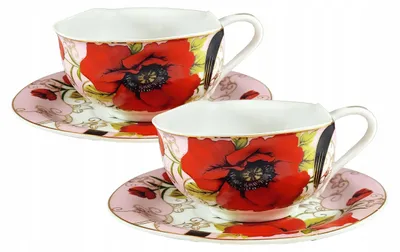 Zdjęcie produktu dla Zestaw 2 szt FILIŻANKA SPODEK Na Prezent do kawy i herbaty Porcelana Maki