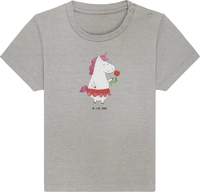 Produktbild von Mr. & Mrs. Panda Babyshirt Einhorn Dame 0. - 6. Monat - Heather Grey - Geschenk, Frau, Freundin,  T-Shirt, Einhörner, Baby Shirt, Unicorn, Bachelor, Baumwollshirt
