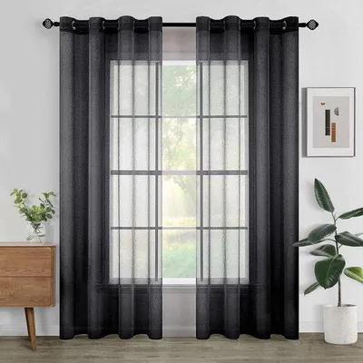 Image de Unyqoos® Rideau transparent à œillets, lot de 2, diamètre des œillets 4 cm, tissu polyester, translucide, idéal pour les salons et les chambres