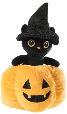 Produktbild von Kuscheltier Katze im Kürbis Halloween 16 cm schwarz/orange Plüschkatze