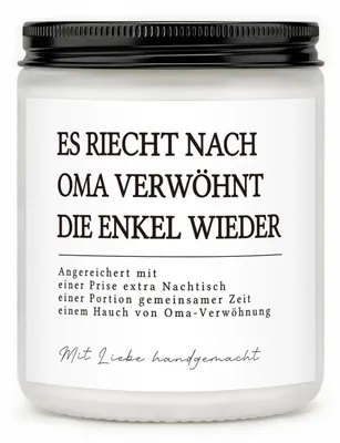 Productafbeelding van Geurkaars met tekst voor oma, lavendelgeur, glazen pot met deksel, 198g was