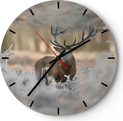 Produktbild von Wanduhr - Rund - Glasuhr - Hirsch Wald Natur - 30x30cm - Schleichendes Uhrwerk - Lautlos - zum Aufhängen bereit - Dekoration Modern - Wanddekoration aus Glas - C3AR30x30-3744