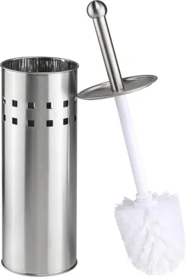 Produktbild von Bambelaa! 2er Set Klobürste mit Halter WC-Bürste WC-Garnitur WC-Bürstenhalter Edelstahl Silber Weiß