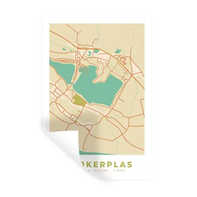 Obrázok produktu pre MuchoWow® Nálepka na stenu - Vintage - Mapa - Mookerplas - Mapa mesta - 40x60cm - Samolepiaca a polohovateľná