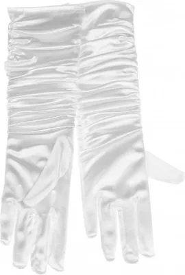 Produktbild von K84250173-0 weiß Damen Satin Handschuhe lang gerafft